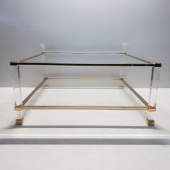 Italian Lucite and Brass Square Coffee Table by Orsenigo, 1970s