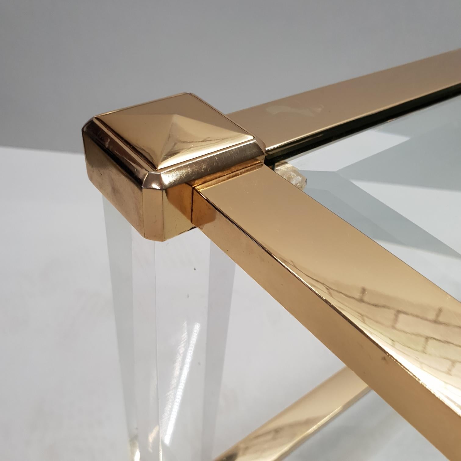 Faceted Italian Lucite and Brass Square Coffee Table by Orsenigo, 1970s For Sale