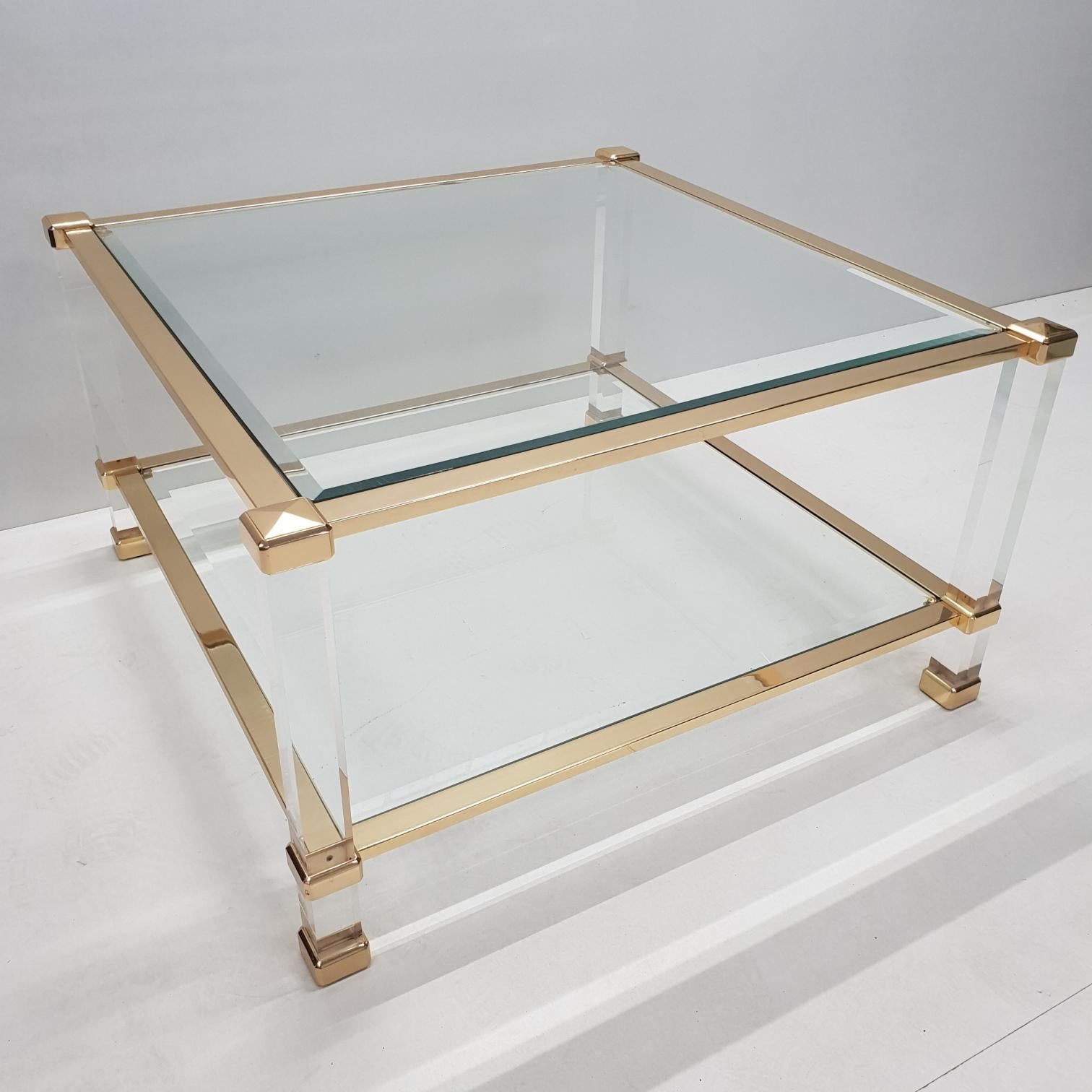 Italian Lucite and Brass Square Coffee Table by Orsenigo 'Marked', 1970s 3