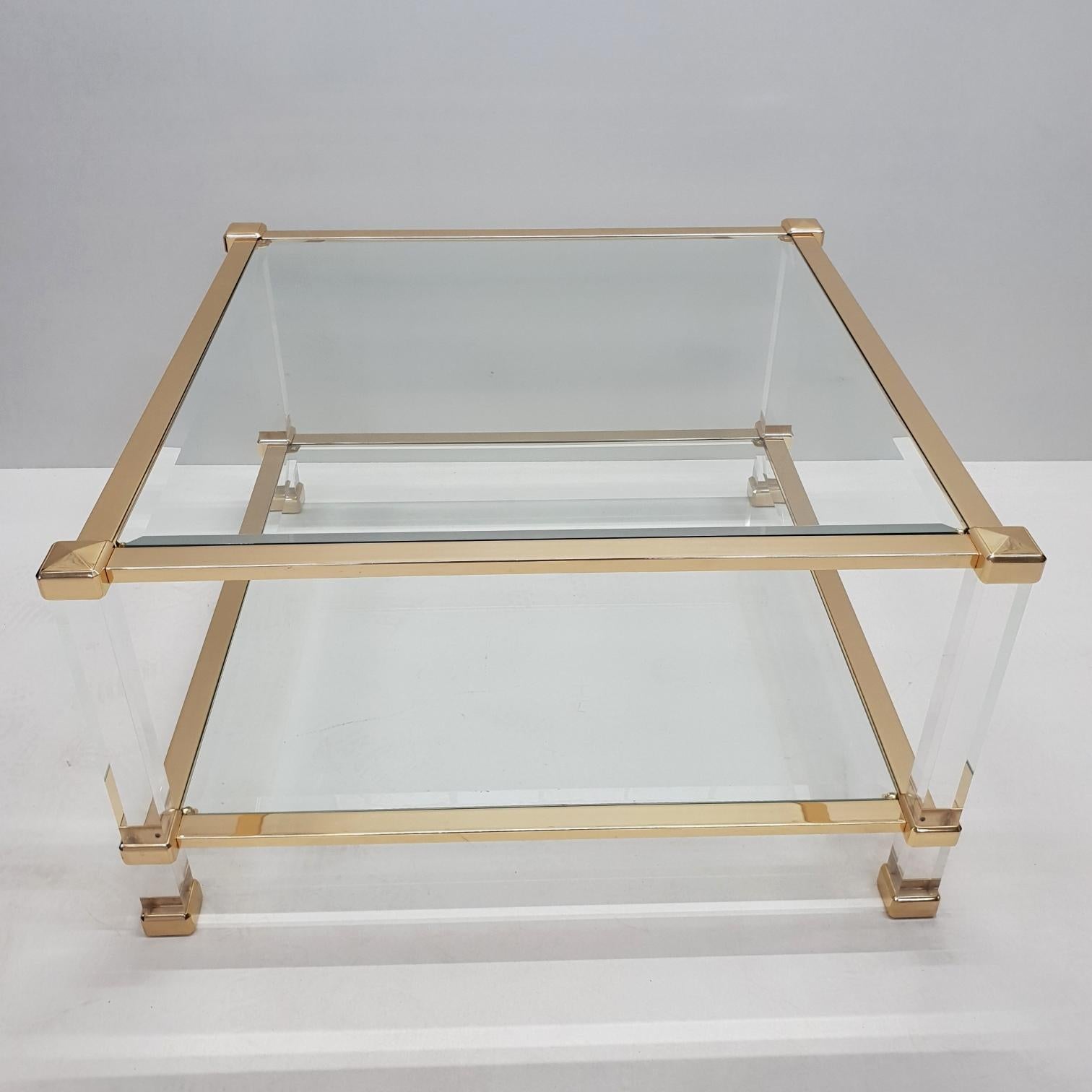 Italian Lucite and Brass Square Coffee Table by Orsenigo 'Marked', 1970s 4