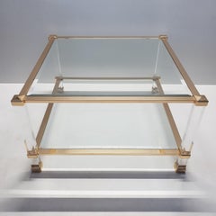 Italian Lucite and Brass Square Coffee Table by Orsenigo 'Marked', 1970s