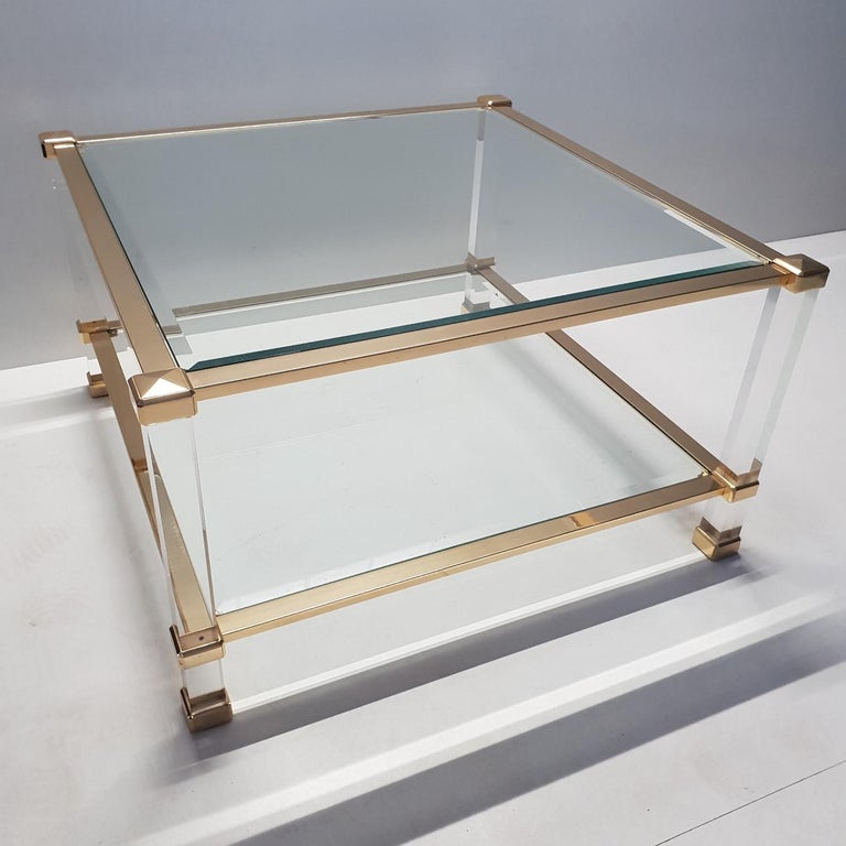 Italian Lucite and Brass Square Coffee Table by Orsenigo 'Marked