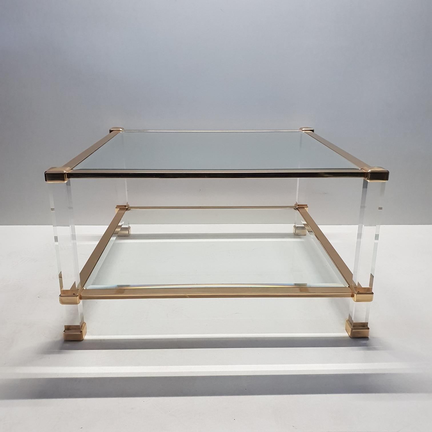 Faceted Italian Lucite and Brass Square Coffee Table by Orsenigo 'Marked', 1970s