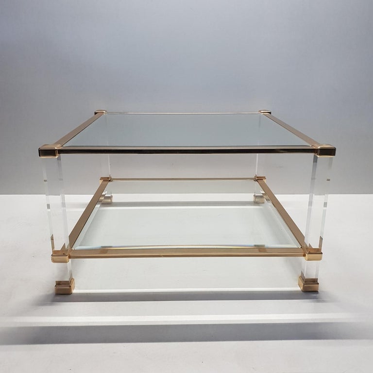Italian Lucite and Brass Square Coffee Table by Orsenigo 'Marked