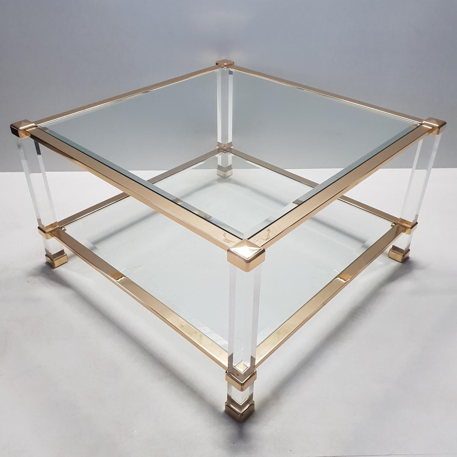 20th Century Italian Lucite and Brass Square Coffee Table by Orsenigo 'Marked', 1970s