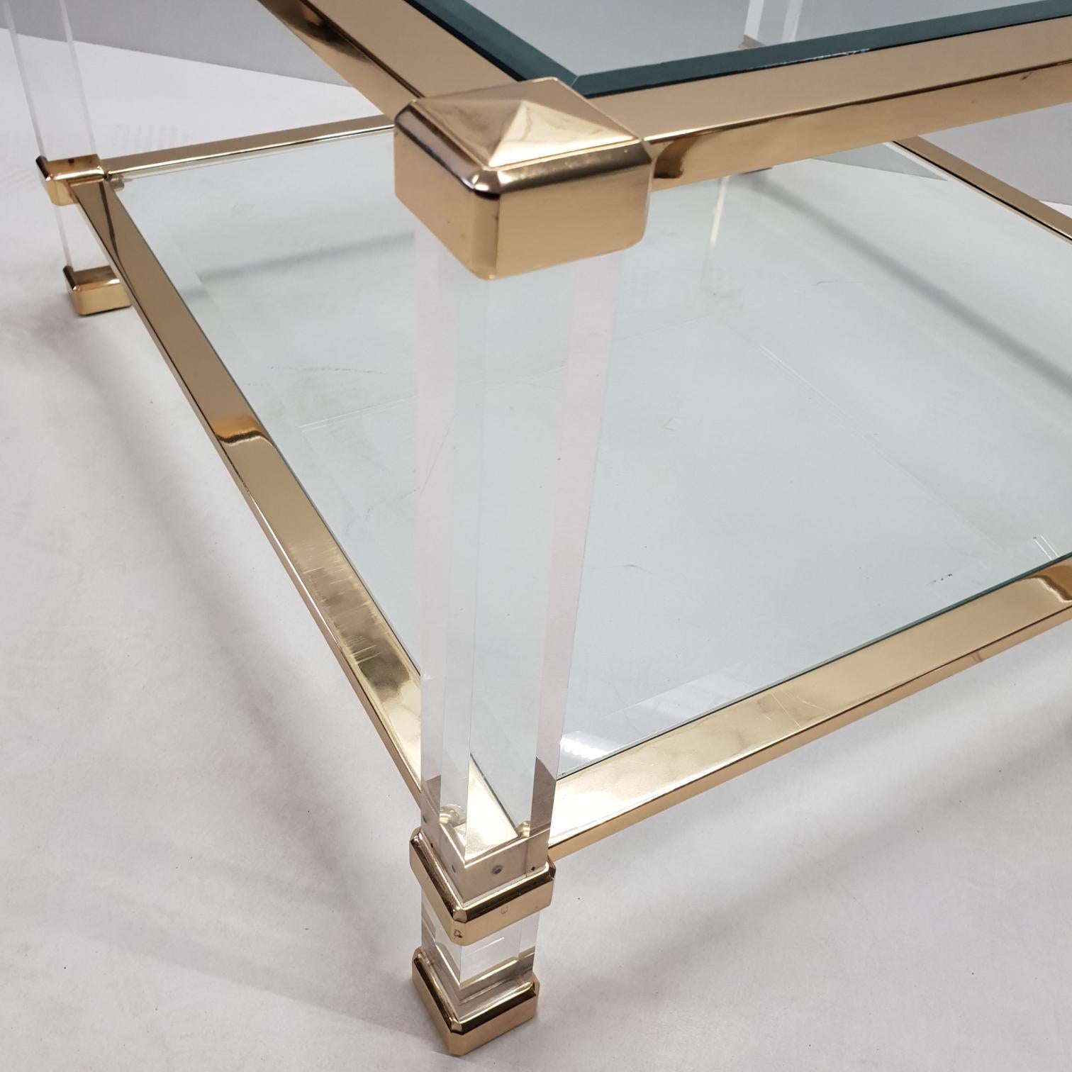 Italian Lucite and Brass Square Coffee Table by Orsenigo 'Marked', 1970s 2