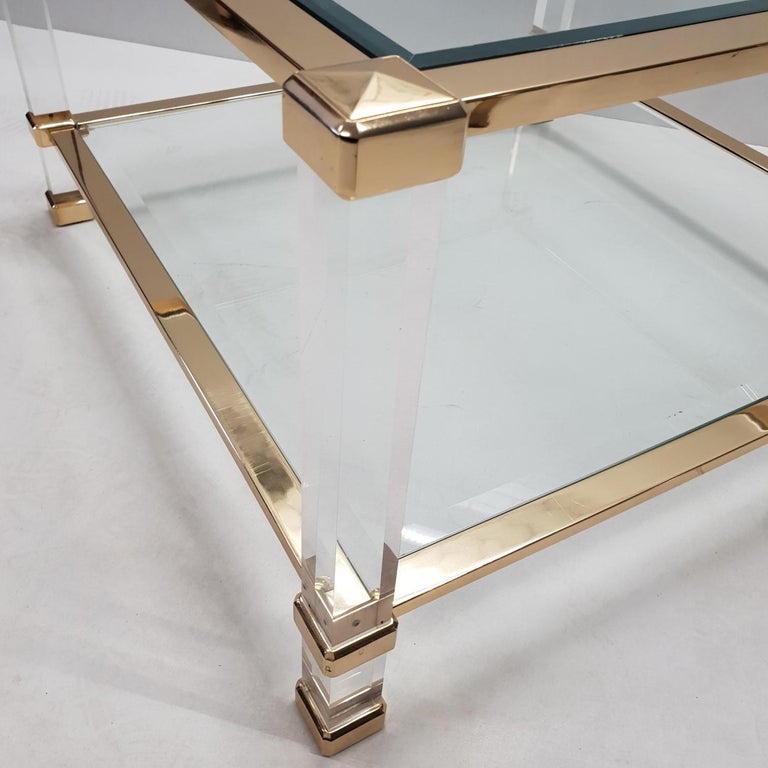 Italian Lucite and Brass Square Coffee Table by Orsenigo 'Marked
