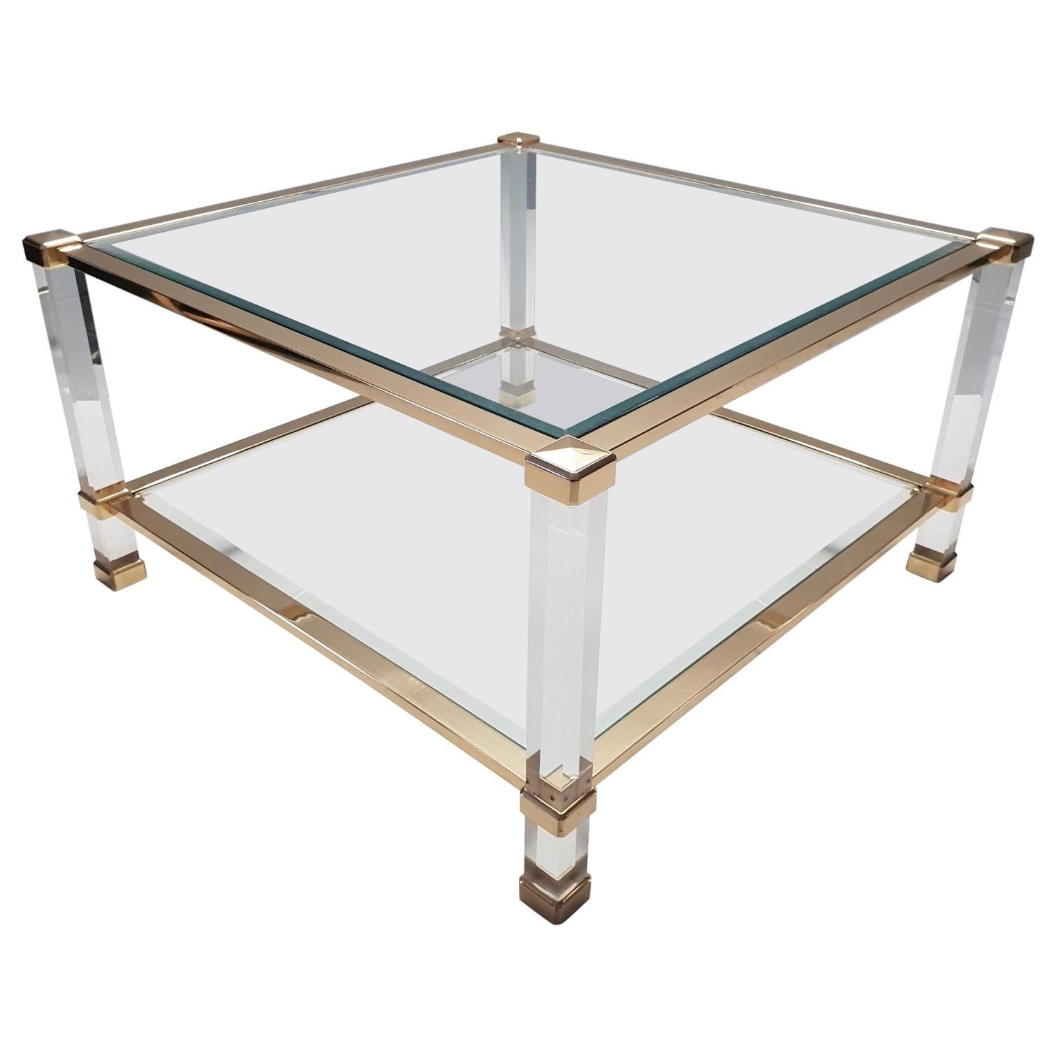 Italian Lucite and Brass Square Coffee Table by Orsenigo 'Marked', 1970s
