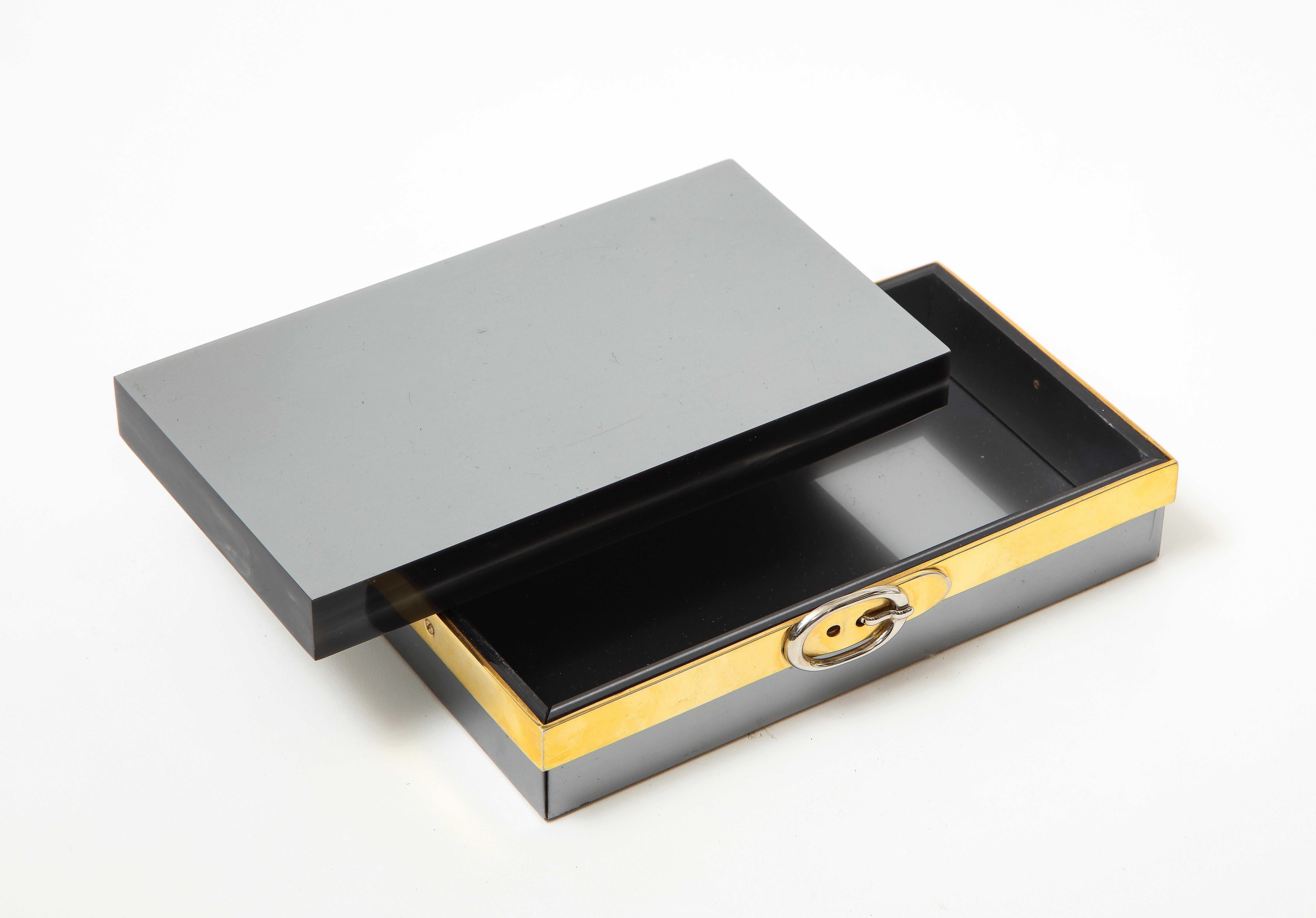 Italian Lucite and Chrome Box with Buckle Detail, c. 1970s 1