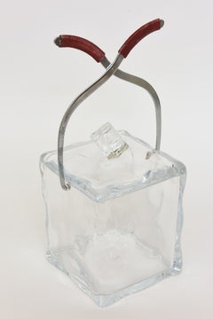 Italian Lucite Chrome Twisted Tong Ice Bucket with Wrapped Red Wire Barware.