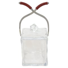 Retro Italian Lucite Chrome Twisted Tong Ice Bucket with Wrapped Red Wire Barware.