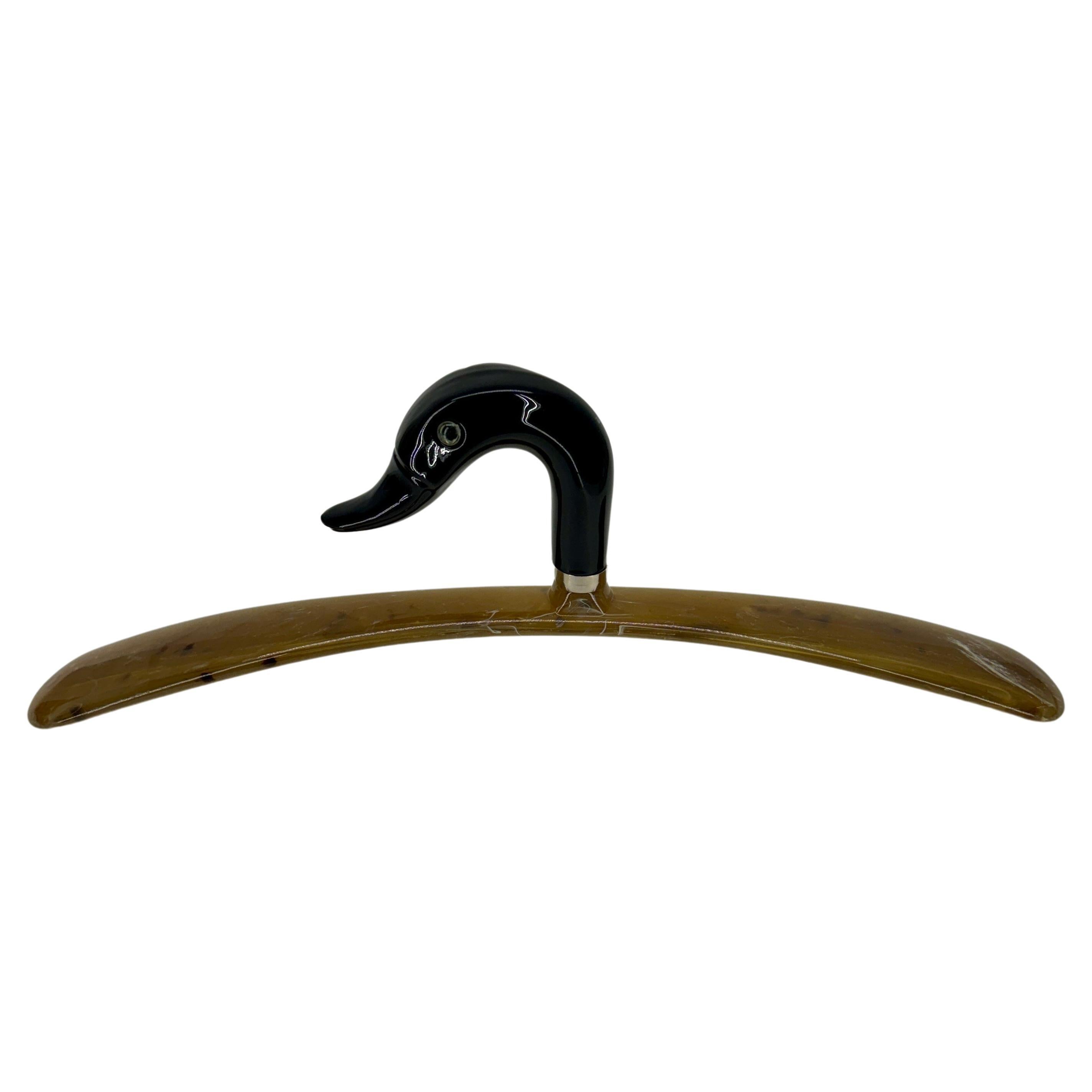 Italian Lucite Clothes Hanger Featuring a Duck For Sale