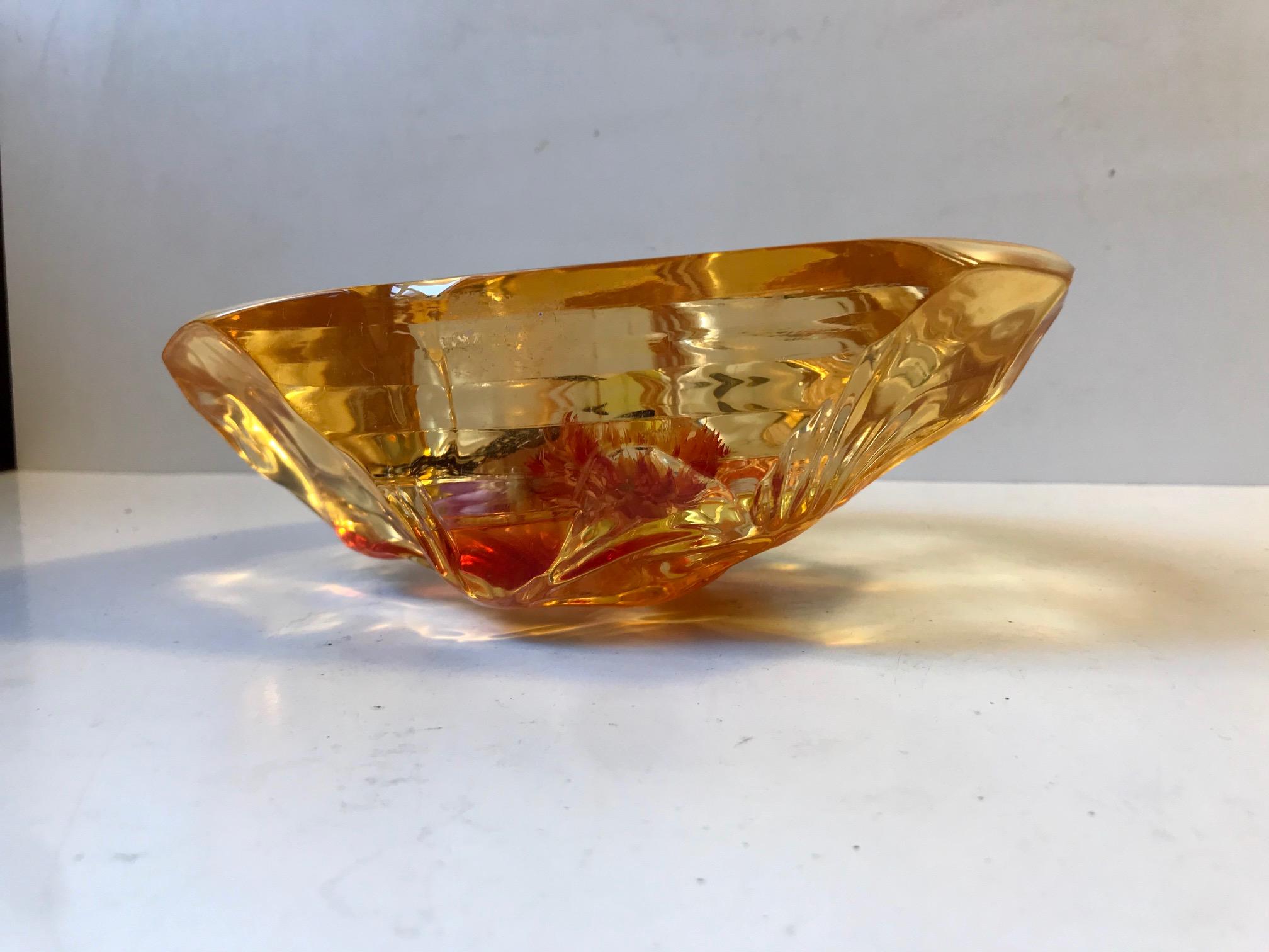 Modern Italian Lucite Micro Cosmos with Butterfly and Flowers, 1960s For Sale