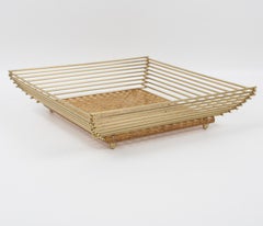 Italian Lucite, Rattan and Brass Barware Serving Tray, circa 1970