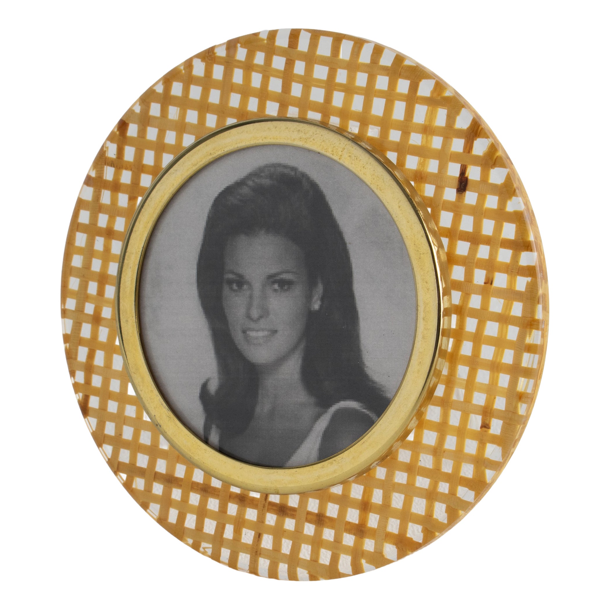 Italian Lucite, Rattan and Gilded Aluminum Picture Frame, circa 1970