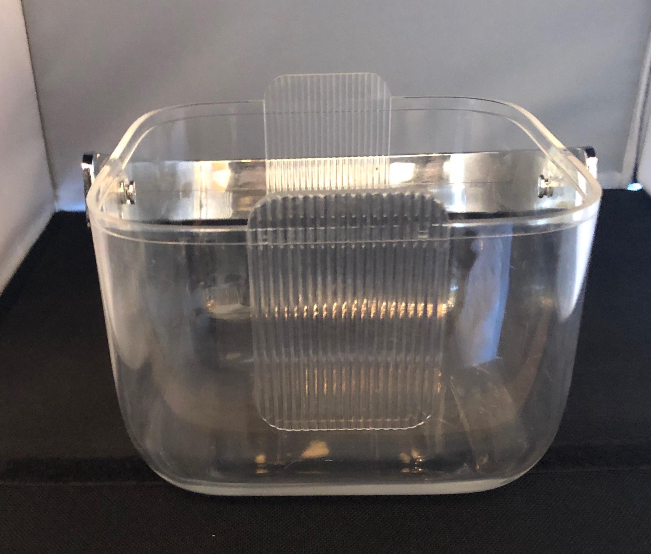Italian 3-Piece Ice Bucket with Lucite Lid, Shell and Lining and Chrome Plate Handle For Sale