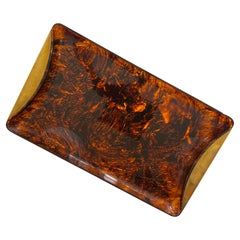 Italian Lucite Tortoiseshell & Brass Rim Serving Large Tray by Guzzini, 1970