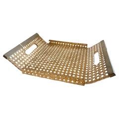 Italian Lucite & Vienna Straw Serving Tray Chrome Handles, 1960-1970