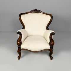 Poltrone italiane in stile Luigi Filippo in legno e tessuto bianco, anni '30