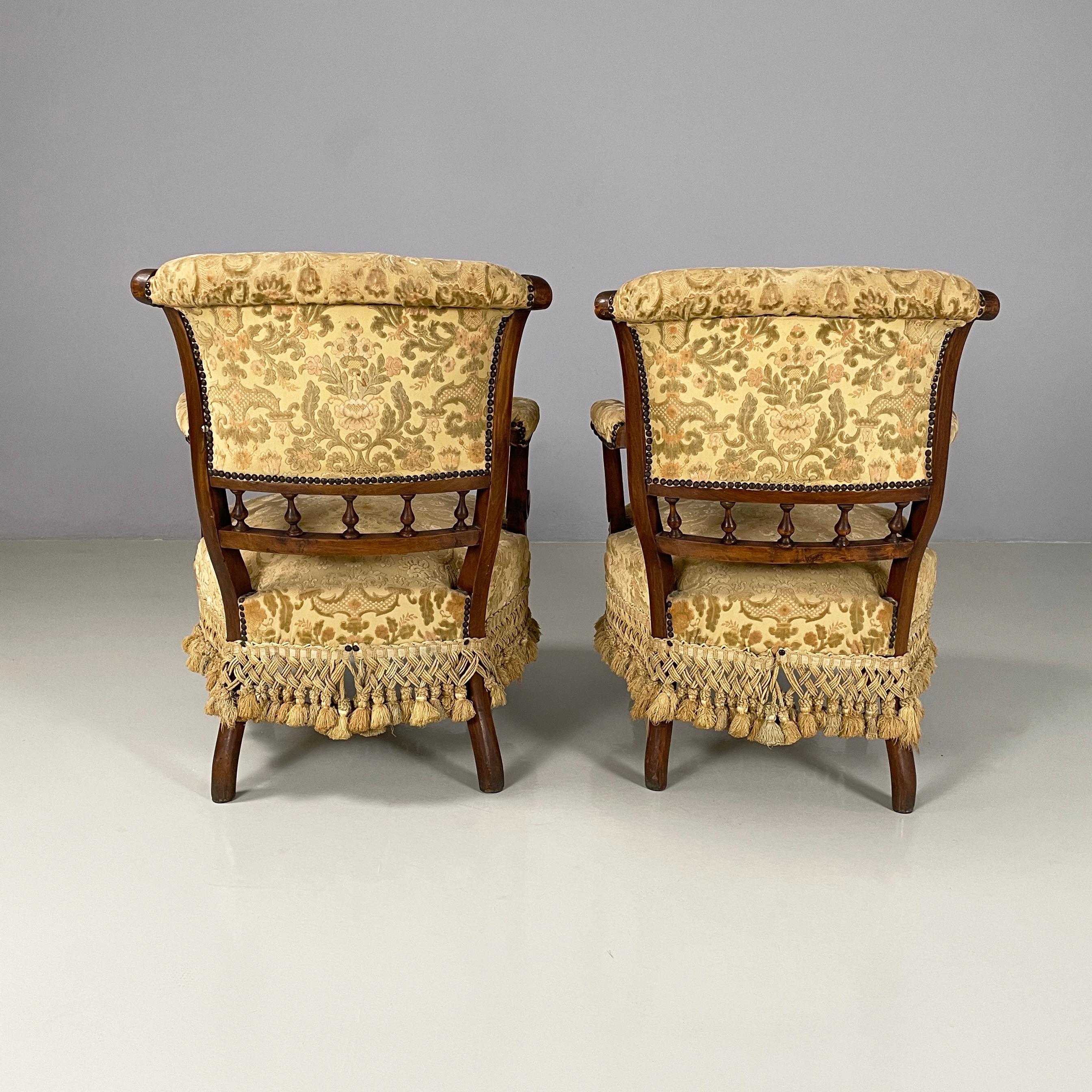 19th Century Italian Luigi XVI Armchairs in wood and yellow fabric, end of 1800s For Sale