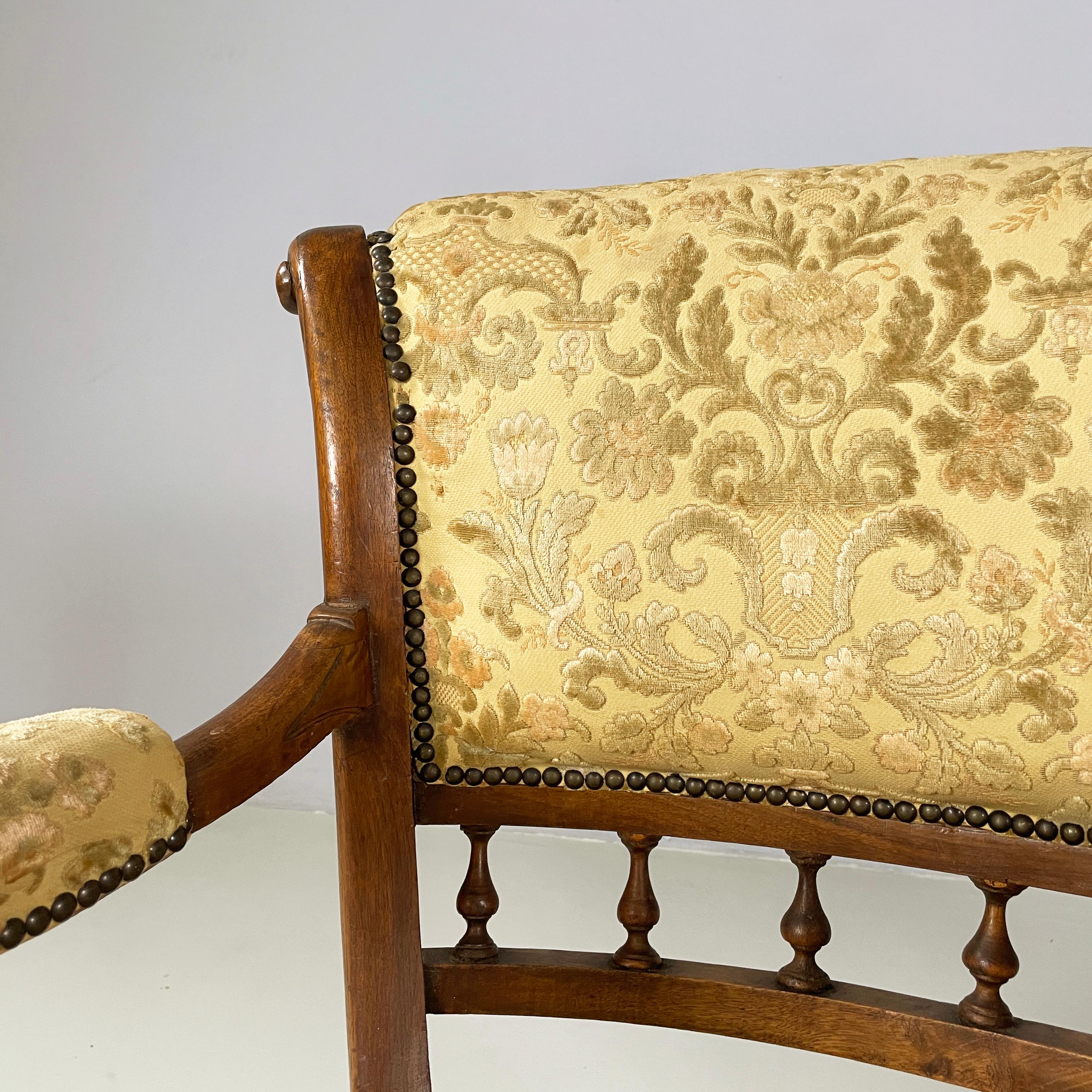 Fabric Italian Luigi XVI Armchairs in wood and yellow fabric, end of 1800s For Sale