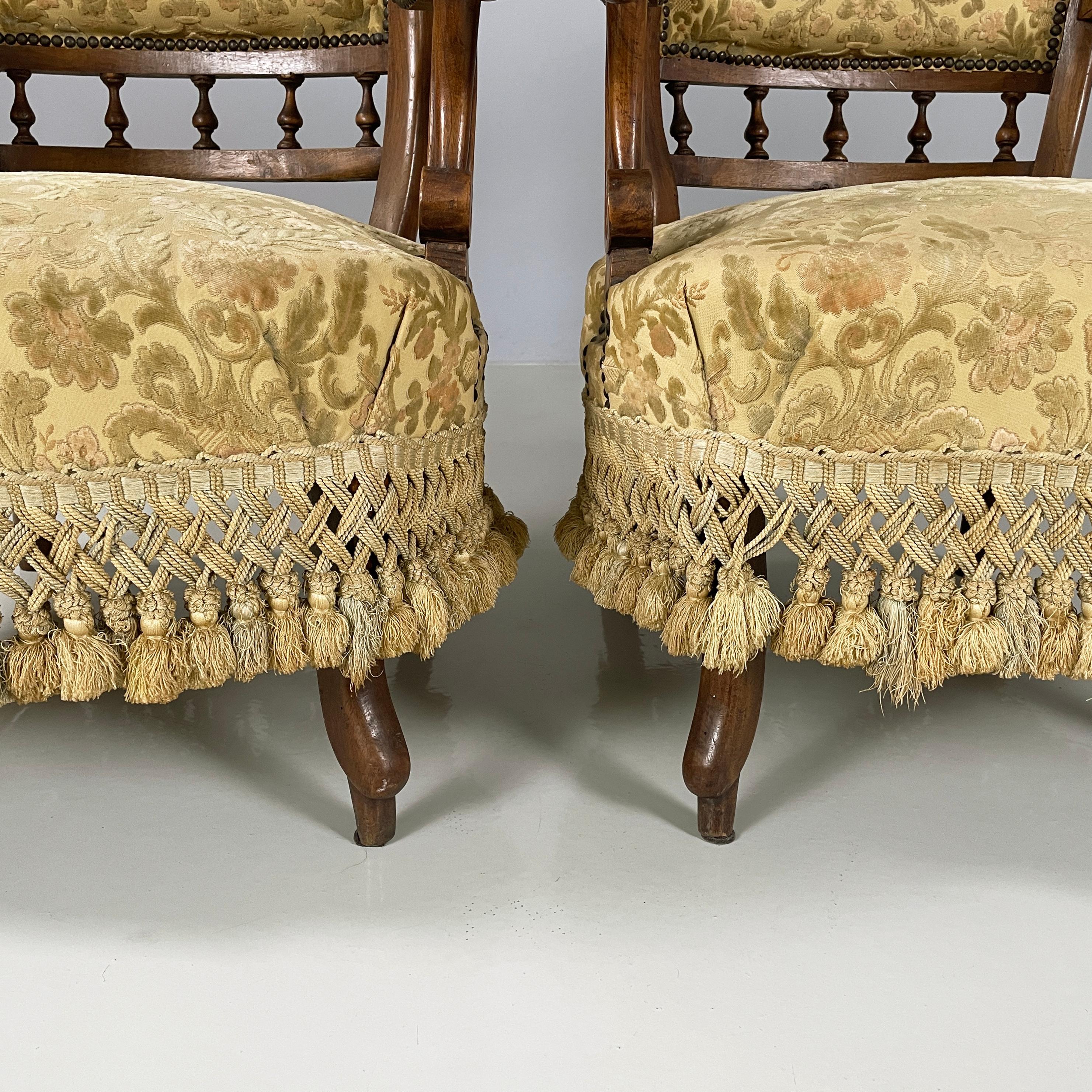 Italian Luigi XVI Armchairs in wood and yellow fabric, end of 1800s For Sale 4