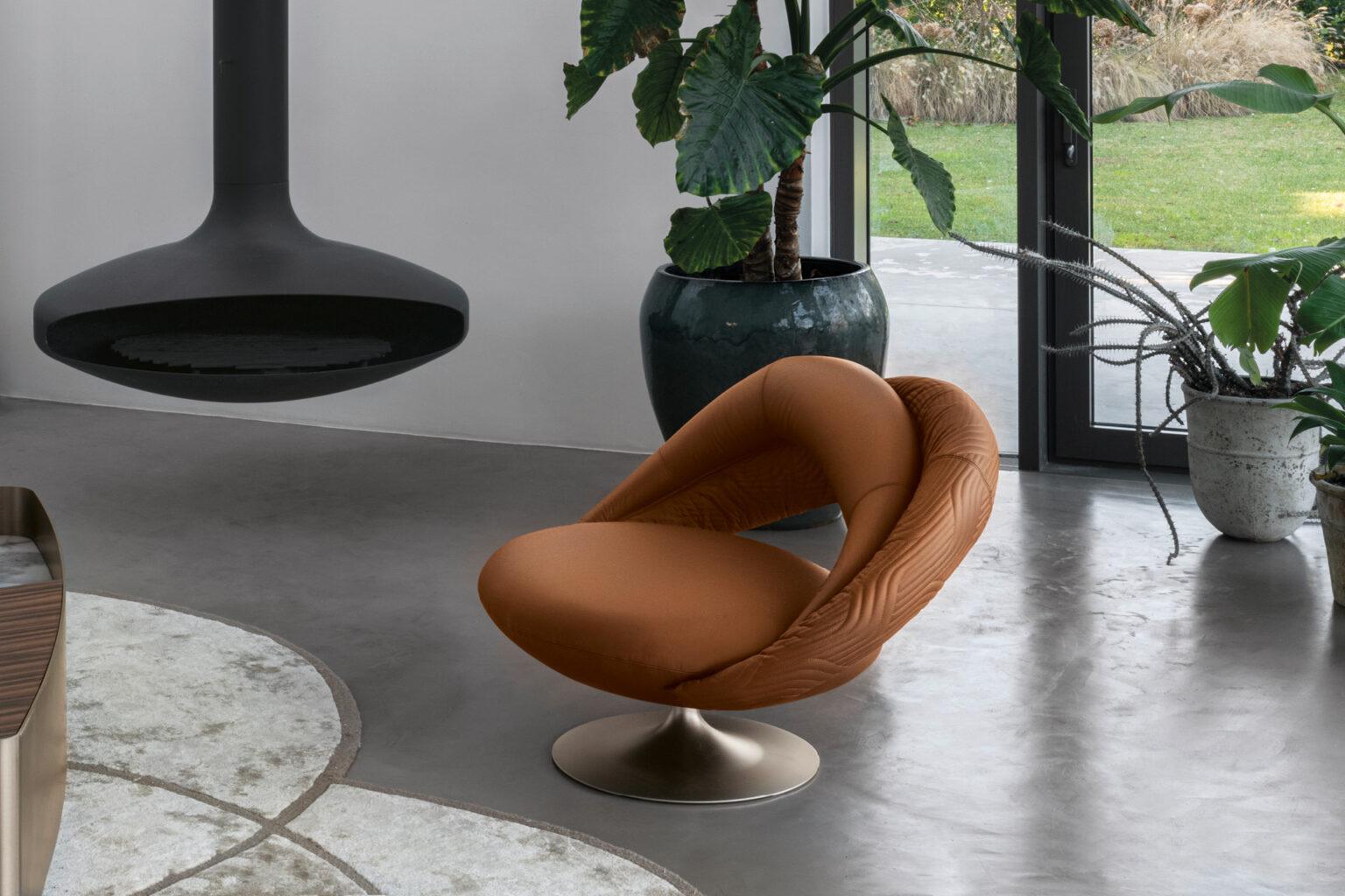 Fait main Chaise d'appoint Bigli Round Club en cuir italien Luxor en vente
