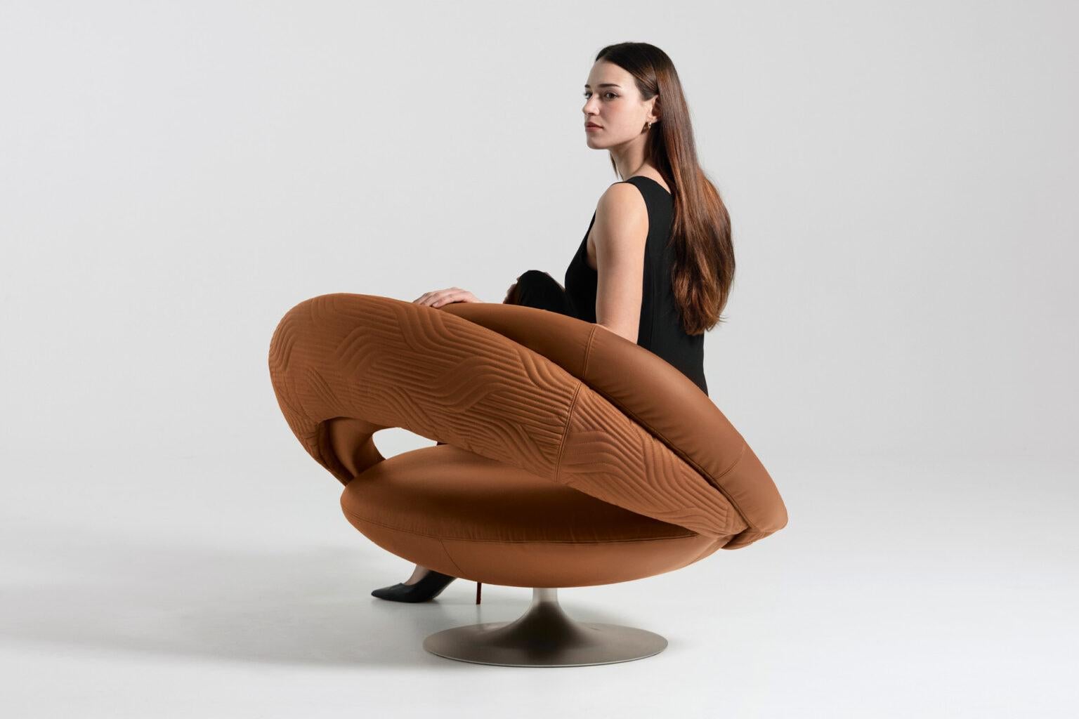 XXIe siècle et contemporain Chaise d'appoint Bigli Round Club en cuir italien Luxor en vente