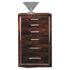 Commode de luxe italienne en bois de sycomore frisé en finition marron brillant