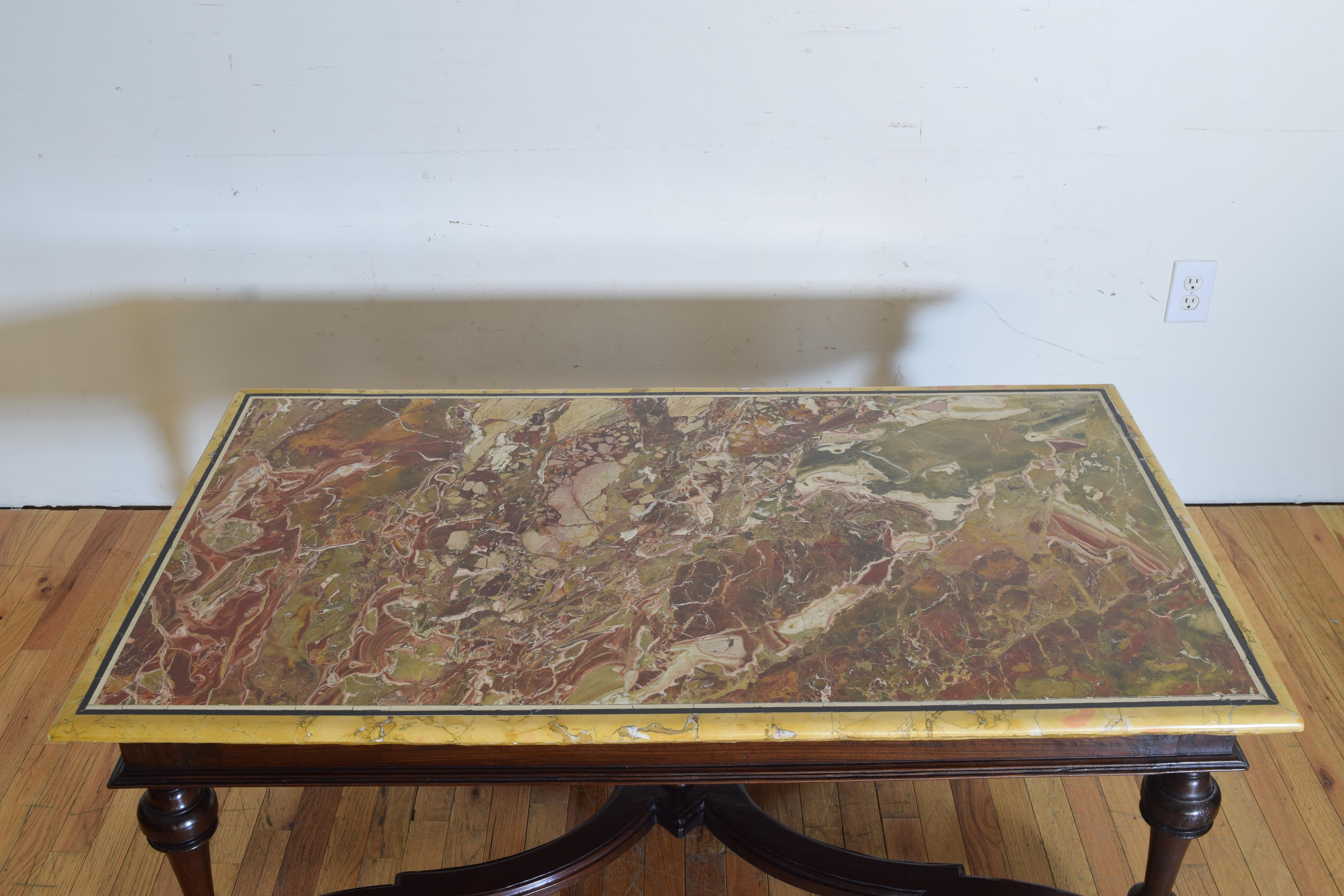 Italian LXIII Period Walnut Salon Table with Magnificent Marble Top 5