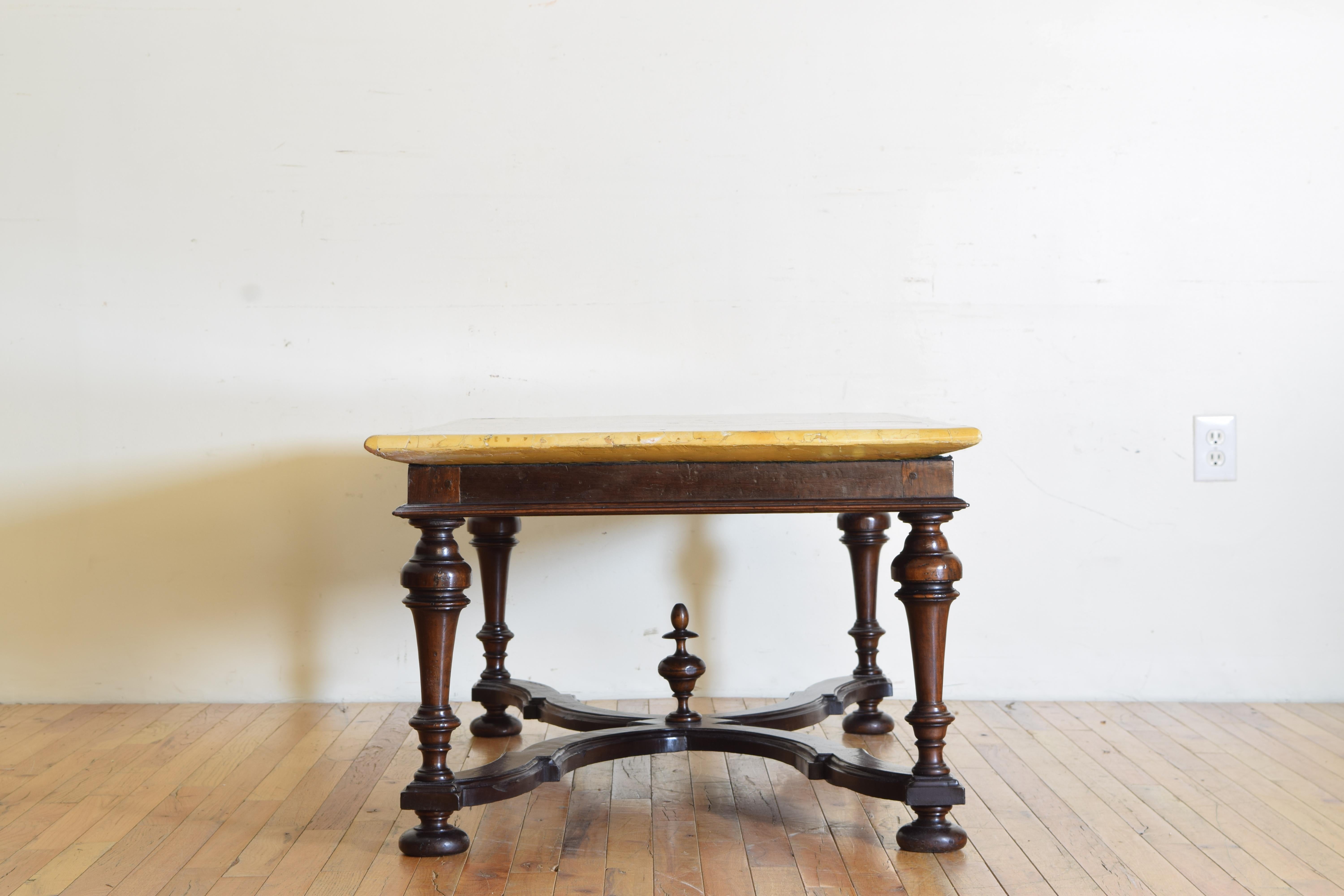 Italian LXIII Period Walnut Salon Table with Magnificent Marble Top In Good Condition In Atlanta, GA