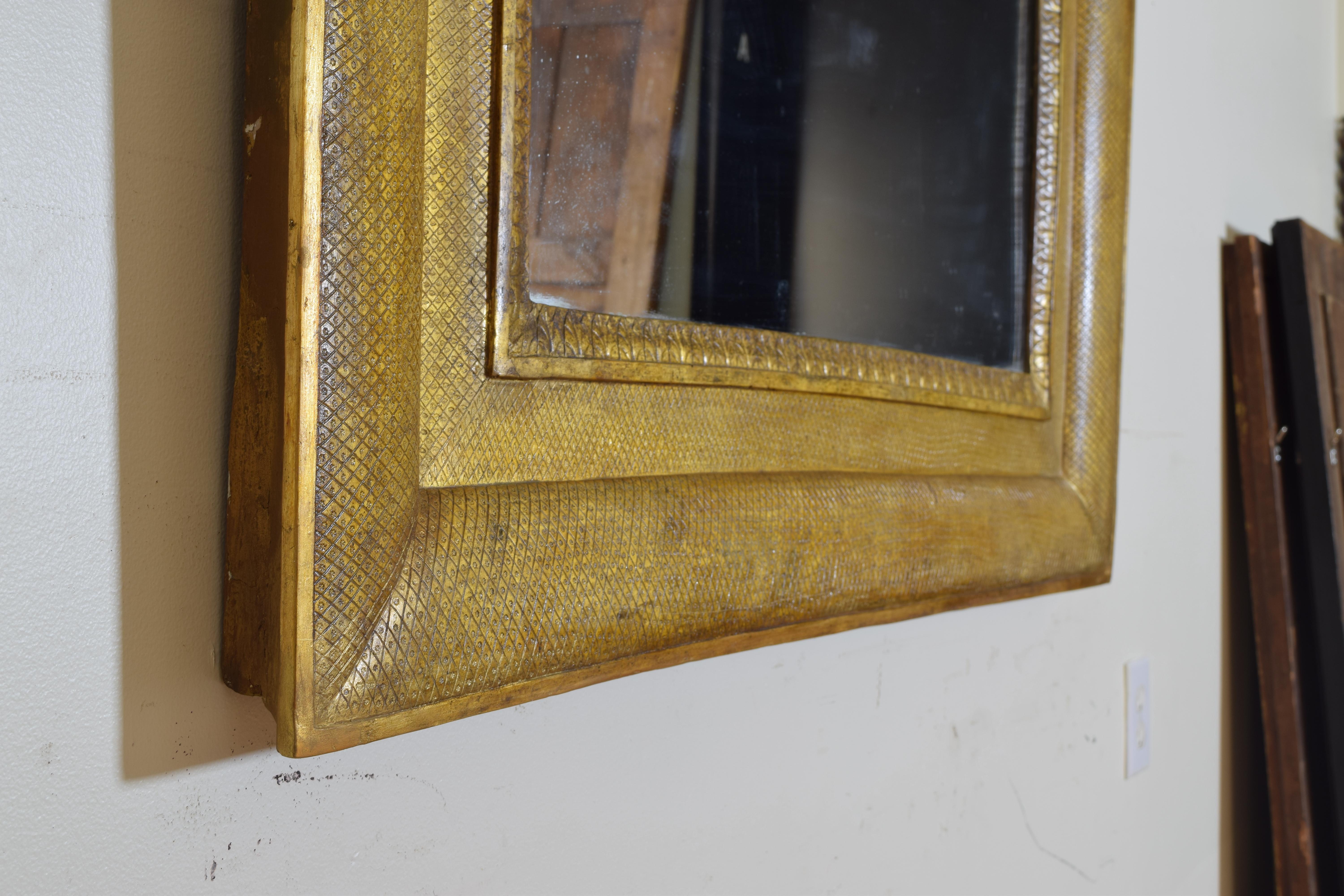 Giltwood Italian Empire Large Precisely Incised Gilt Gesso Wall Mirror Early 19th Century For Sale