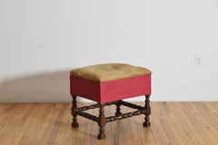 Italian LXIII Period Turned Walnut and Upholstered Hinged Top Stool, mid 17thc.