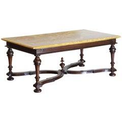 Table de salon italienne d'époque LXIII en noyer avec magnifique plateau en marbre