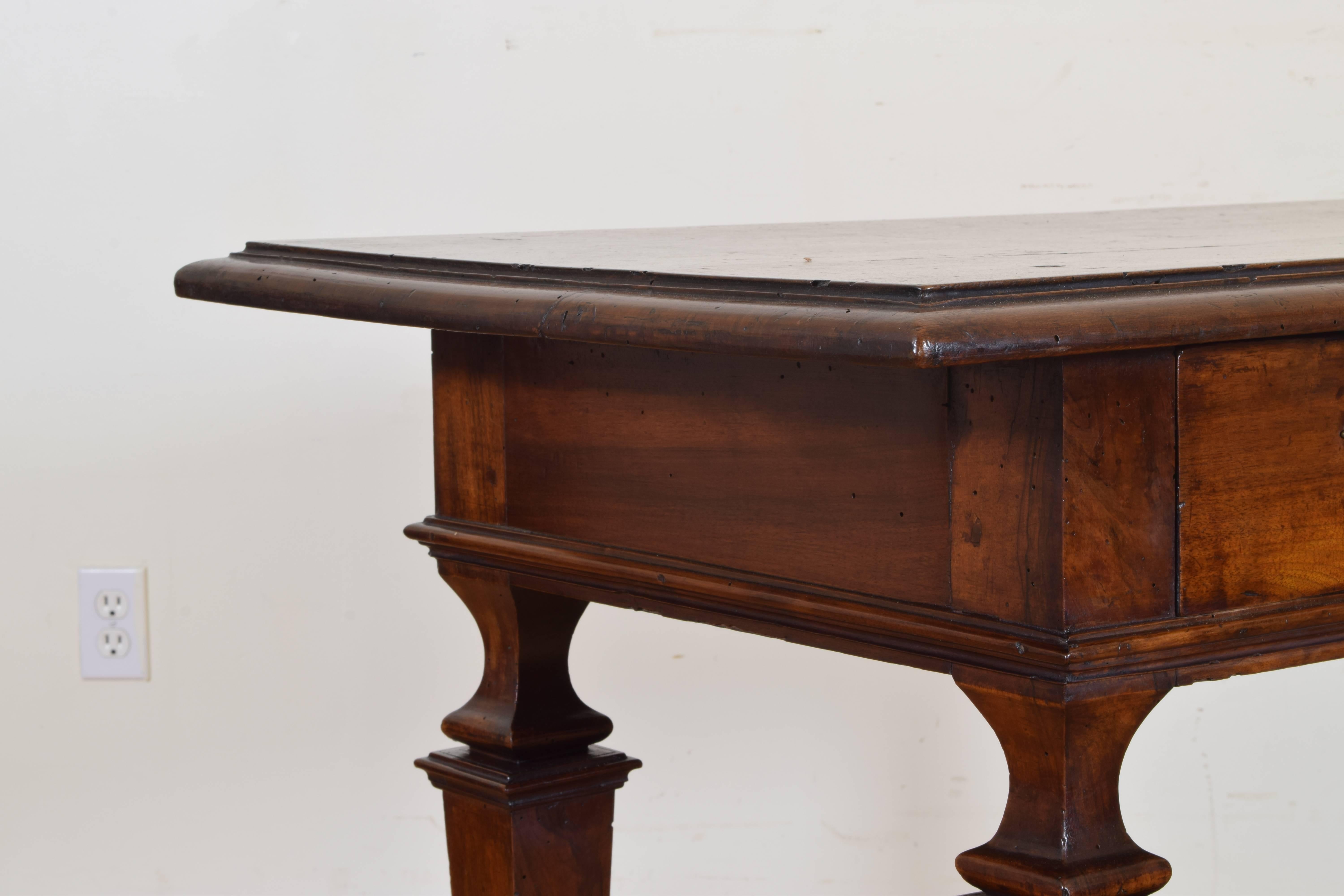 Italian Louis XIV Period Walnut One Drawer Console Table, Early 18th Century 1