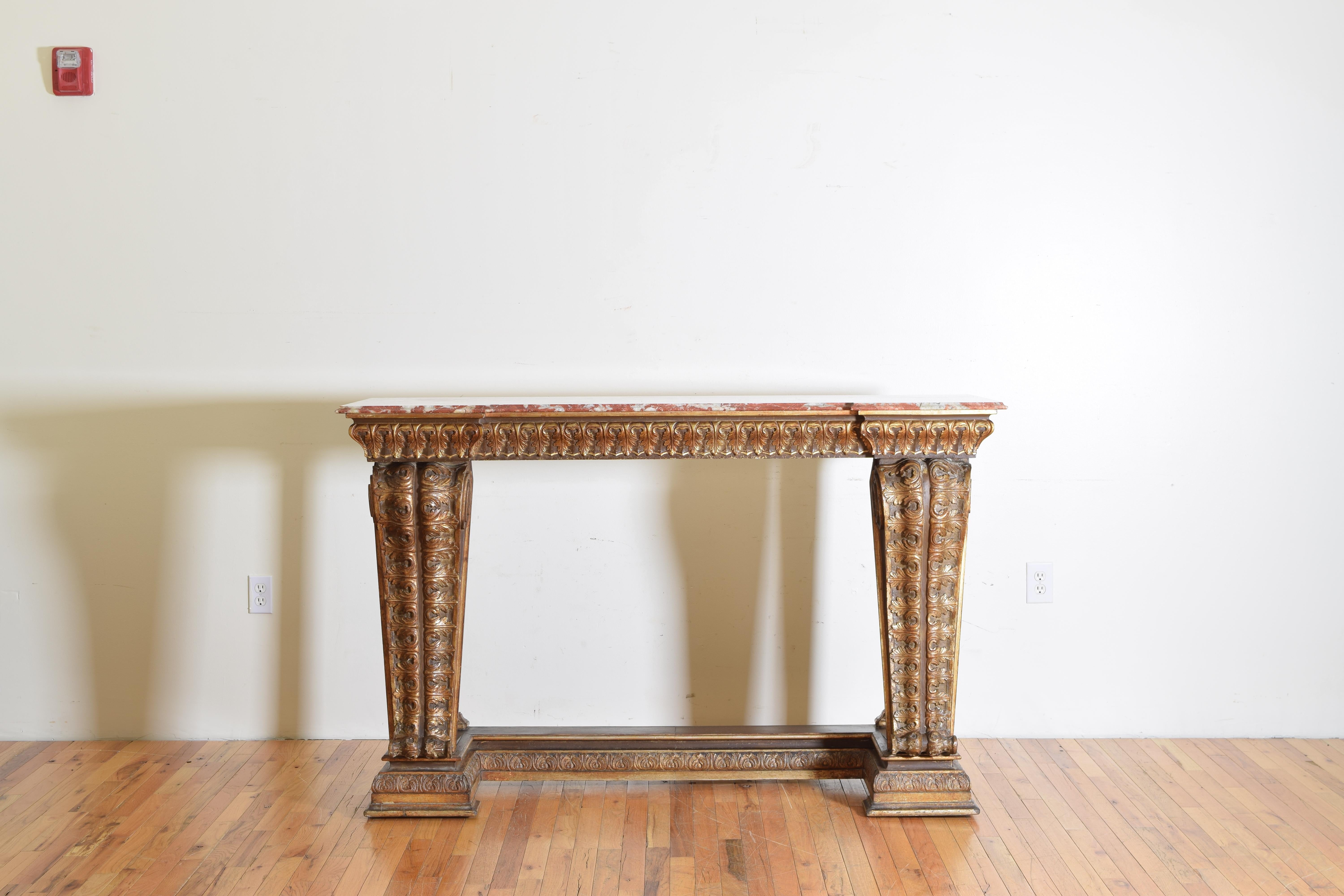 Italian, LXIV Style, Baroque Revival Giltwood Console, Marble Top In Good Condition In Atlanta, GA