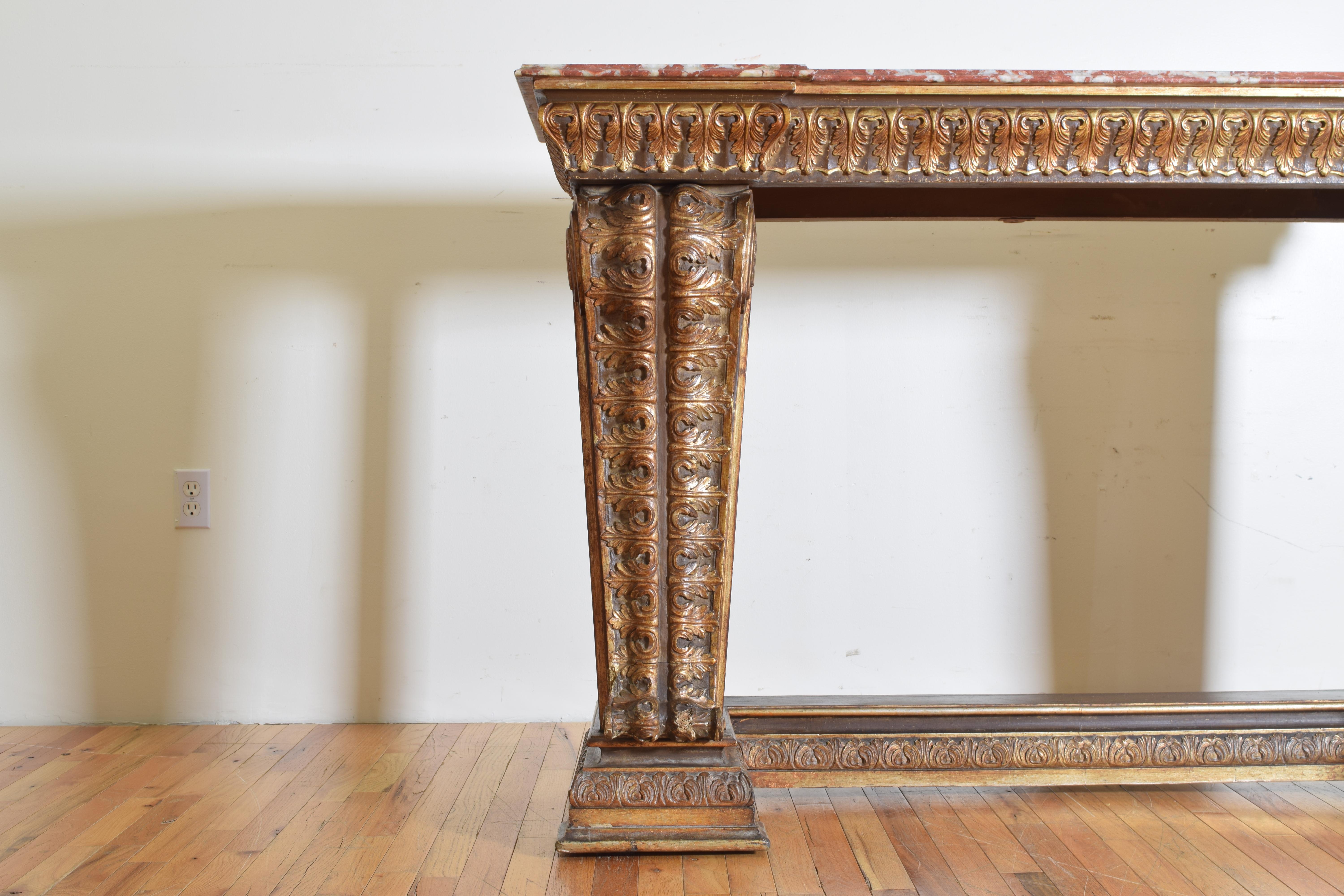 Italian, LXIV Style, Baroque Revival Giltwood Console, Marble Top 1