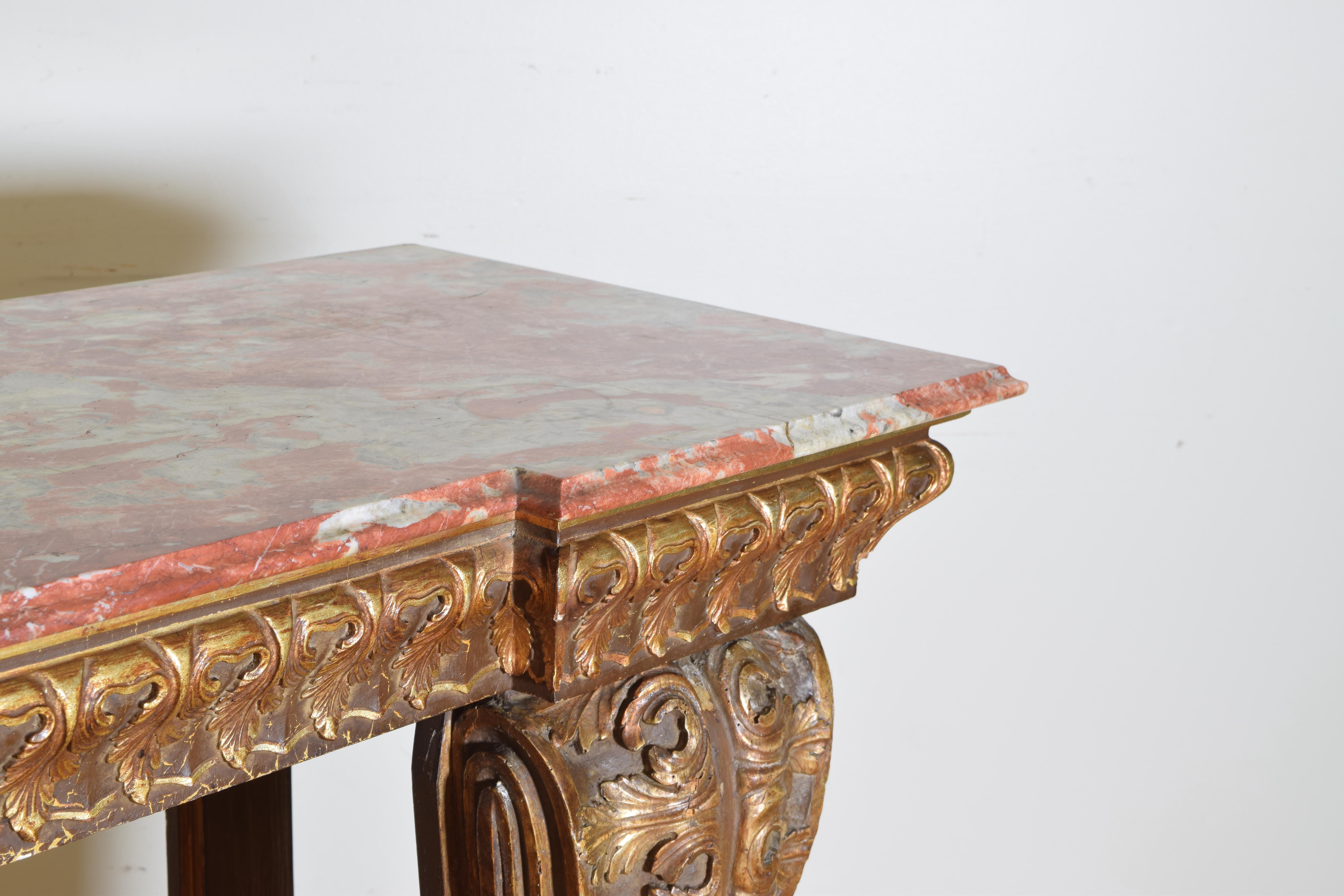 Italian, LXIV Style, Baroque Revival Giltwood Console, Marble Top 2
