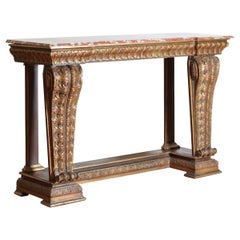 Italian, LXIV Style, Baroque Revival Giltwood Console, Marble Top