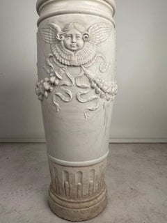 Italian LXVI style Carved Carrara Marble Umbrella Stand and Stick Stand