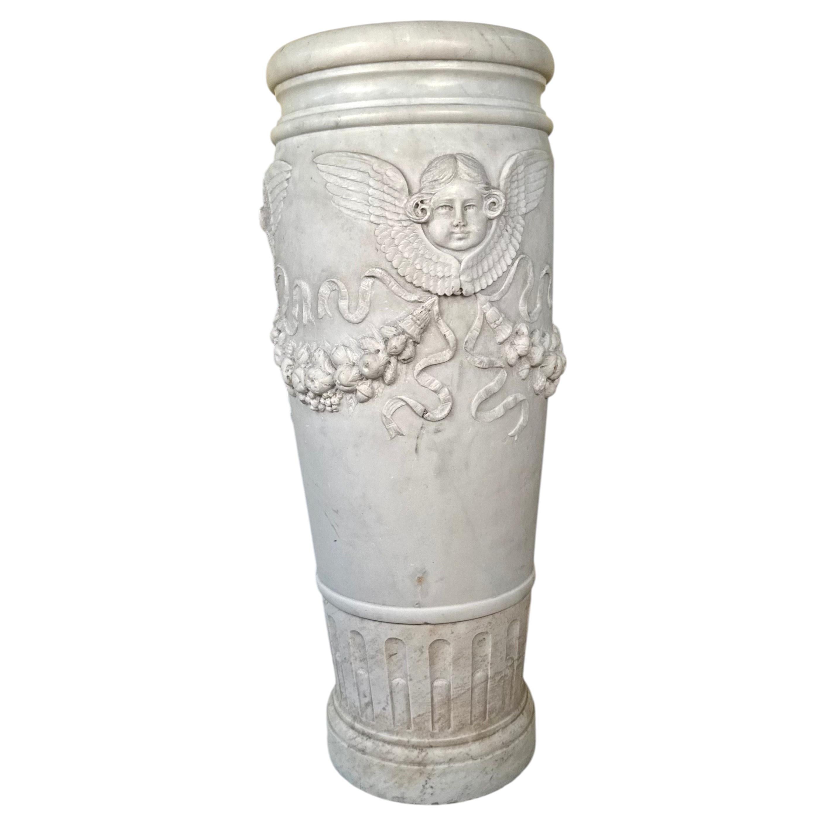 Italian LXVI style Carved Carrara Marble Umbrella Stand and Stick Stand