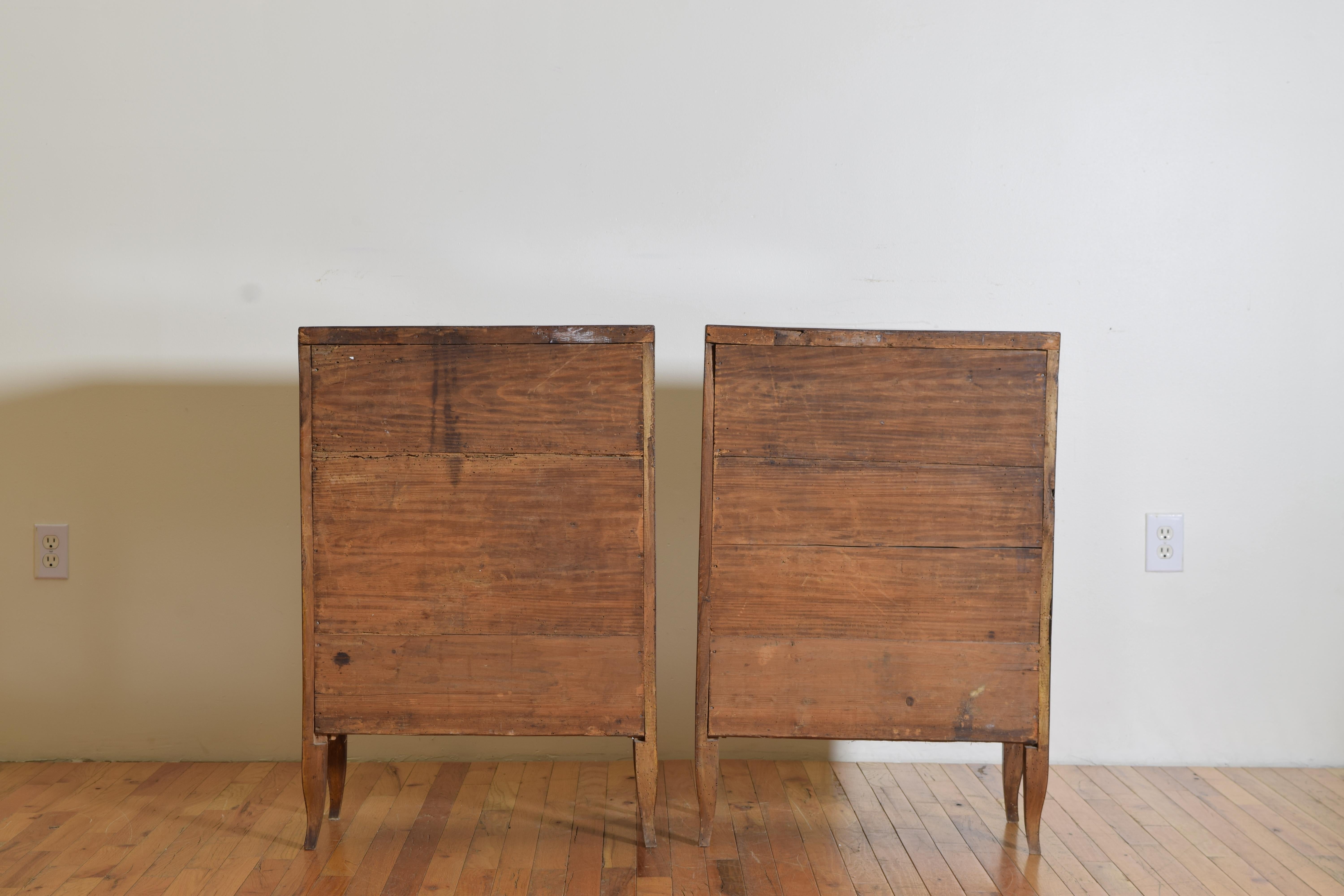 Italian LXVI Walnut Inlaid and Veneered 3 Drawer Bedside Commodes, Late 18th C. 4