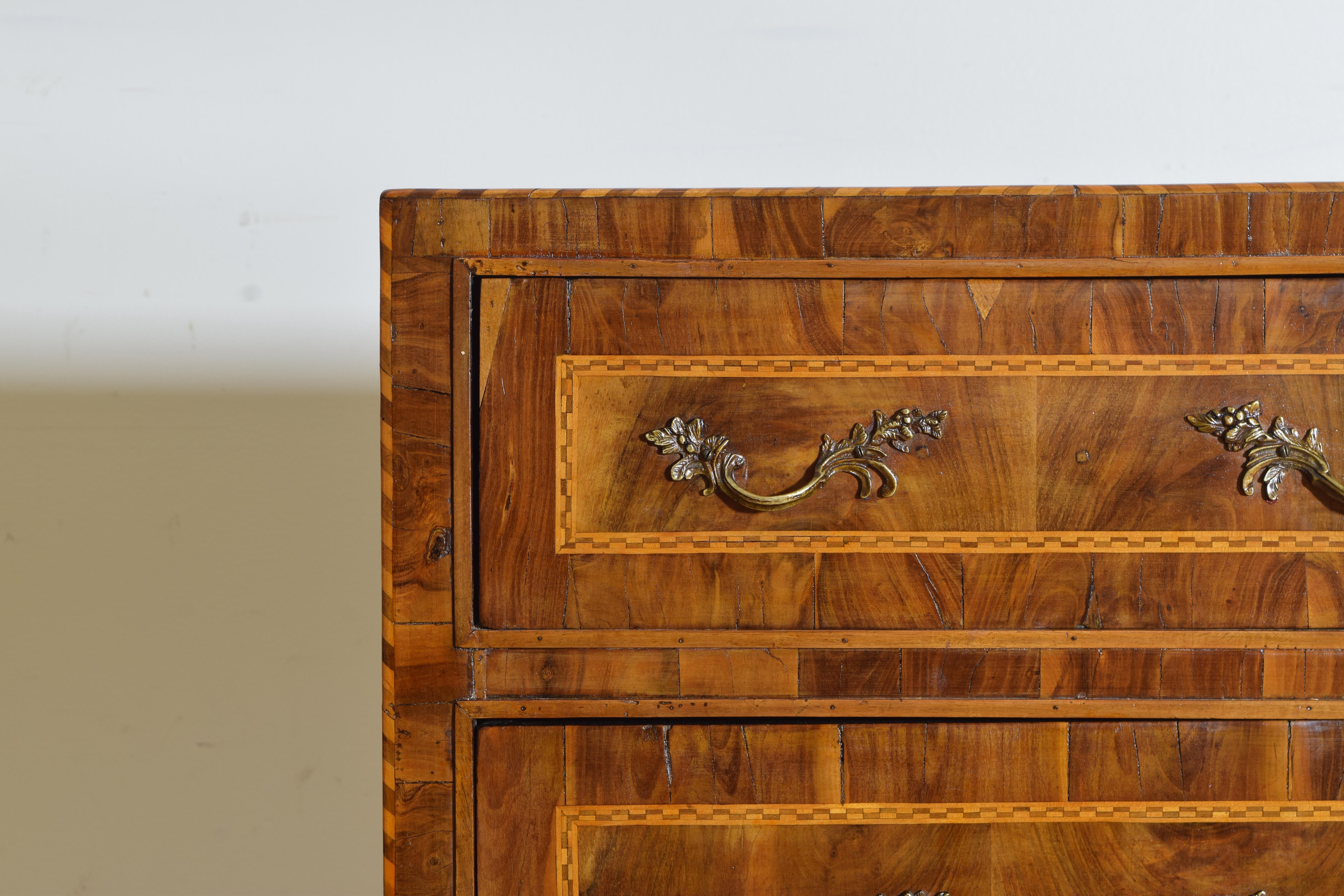 18th Century Italian LXVI Walnut Inlaid and Veneered 3 Drawer Bedside Commodes, Late 18th C.