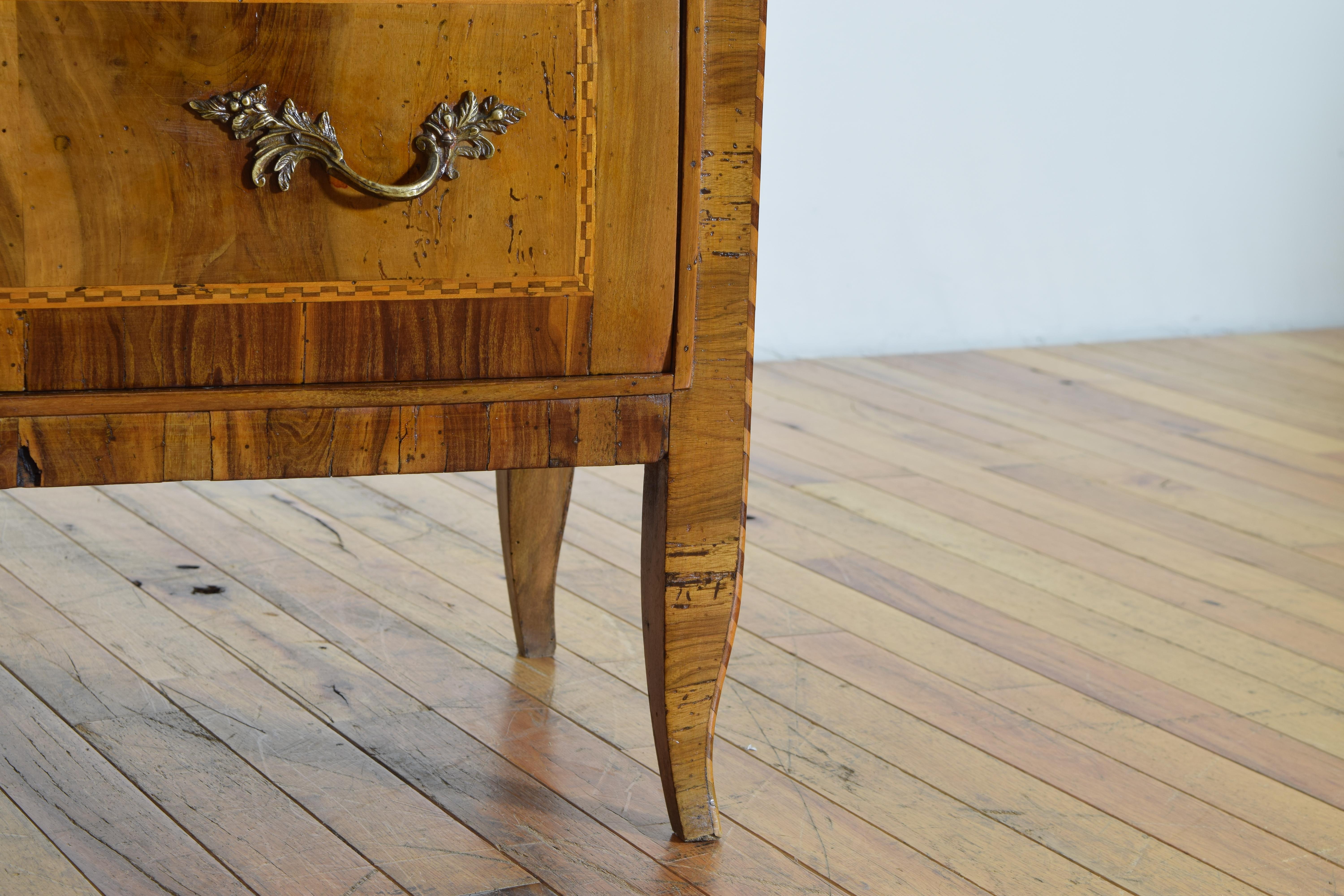 Italian LXVI Walnut Inlaid and Veneered 3 Drawer Bedside Commodes, Late 18th C. 1