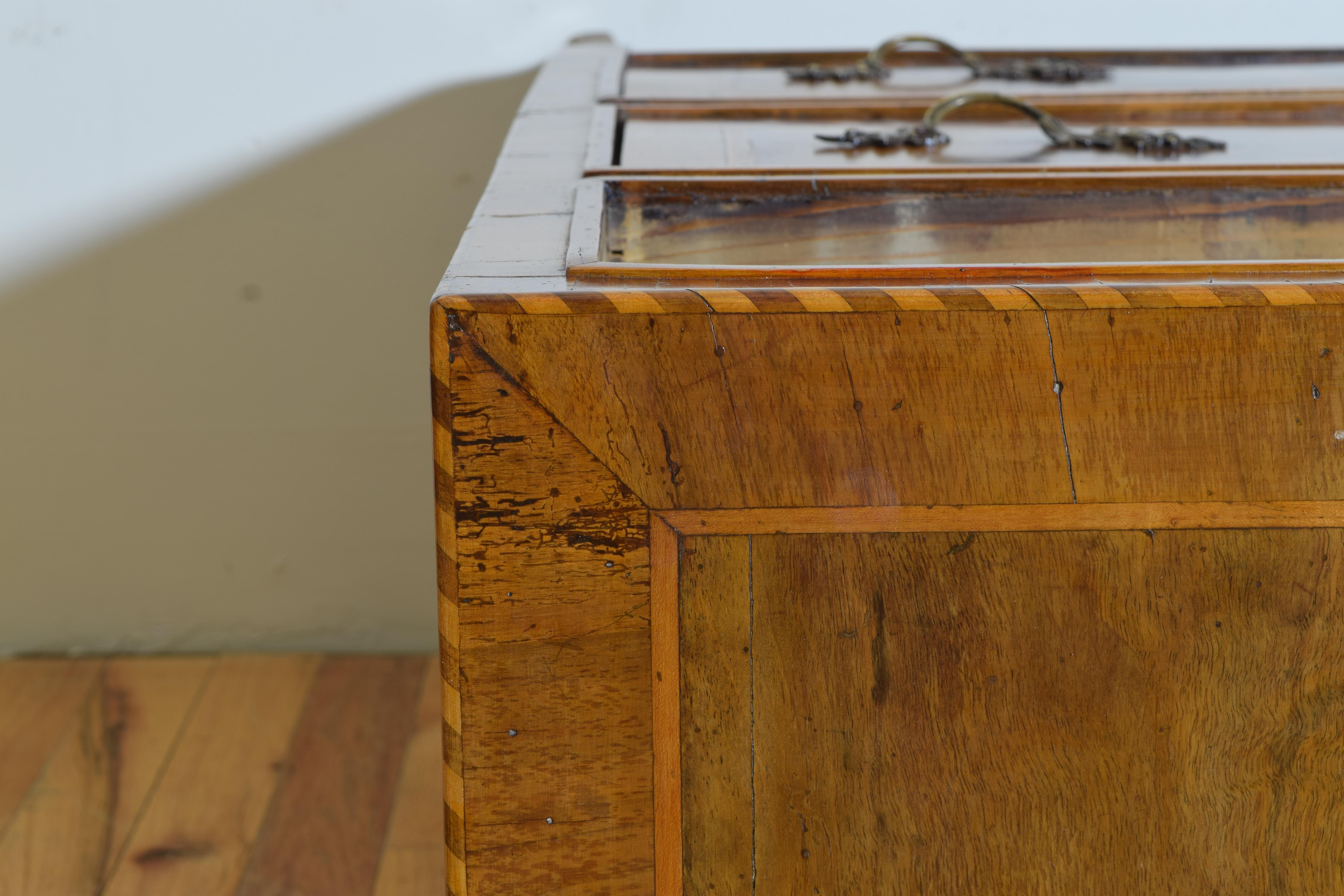 Italian LXVI Walnut Inlaid and Veneered 3 Drawer Bedside Commodes, Late 18th C. 3