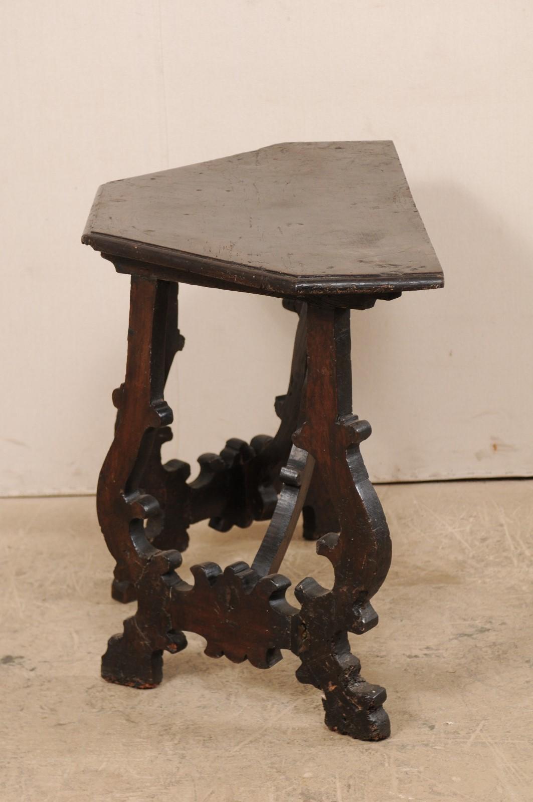 A Beautiful Italian Carved Lyre-Leg Walnut Console Table, Turn of 17th-18th C. 1