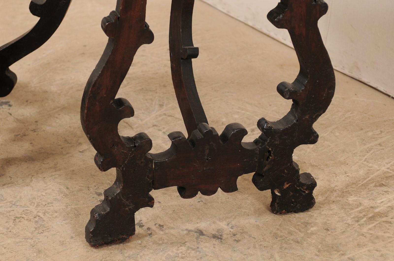 A Beautiful Italian Carved Lyre-Leg Walnut Console Table, Turn of 17th-18th C. 4