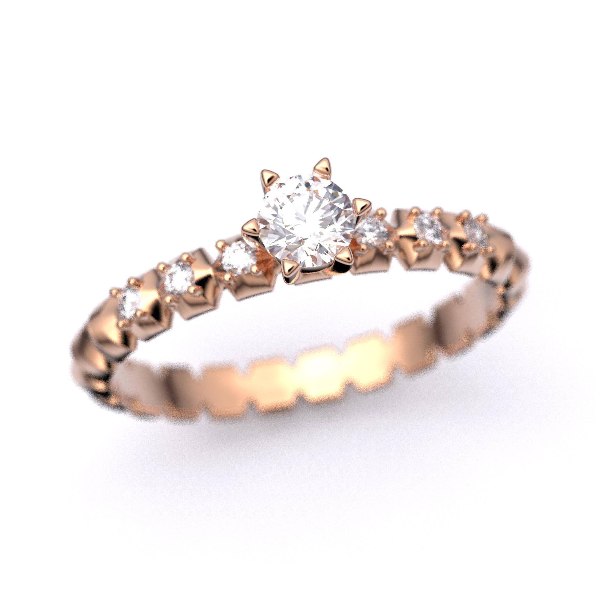 En vente :  Bague de fiançailles en or massif 14 carats avec diamants de 0,32 carat, fabrication italienne 14