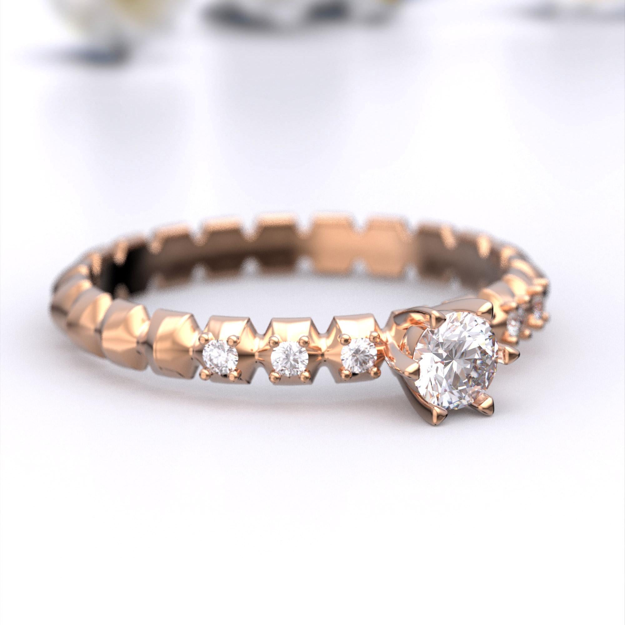 En vente :  Bague de fiançailles en or massif 14 carats avec diamants de 0,32 carat, fabrication italienne 7