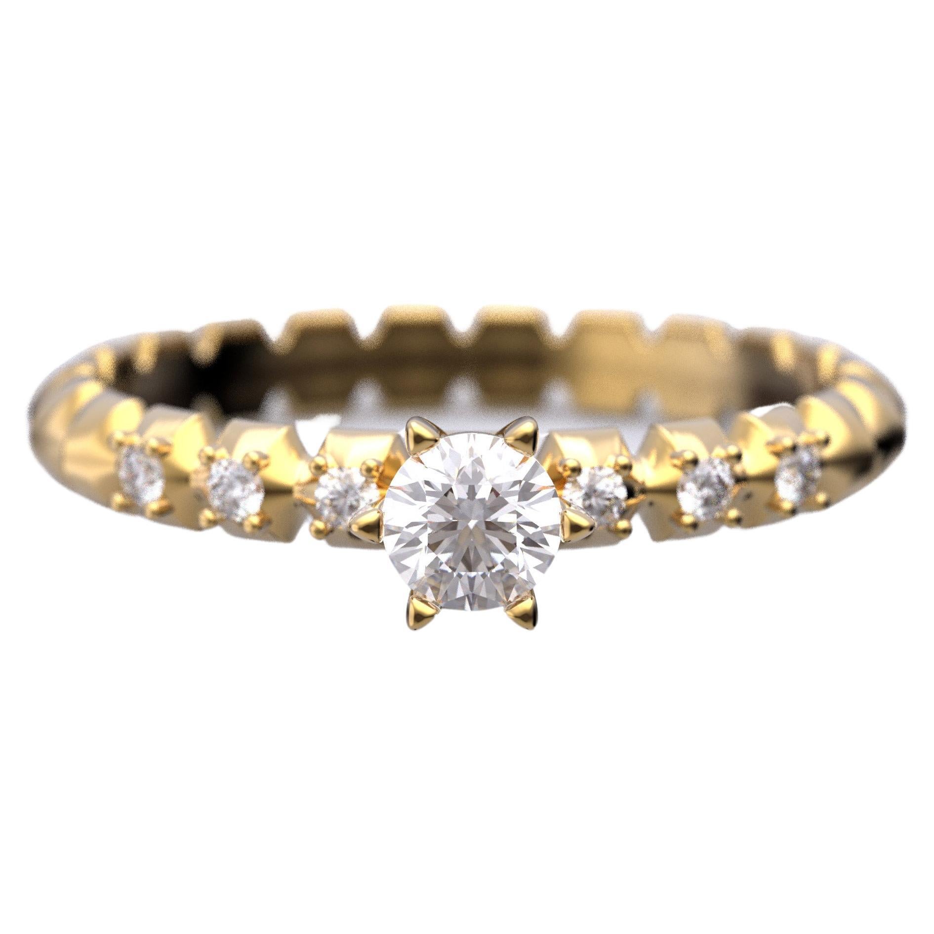 Bague de fiançailles en or massif 14 carats avec diamants de 0,32 carat, fabrication italienne
